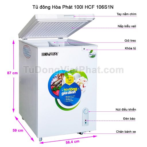 Các bộ phận tủ đông Hòa Phát 100l HCF 106S1N 1 ngăn đông
