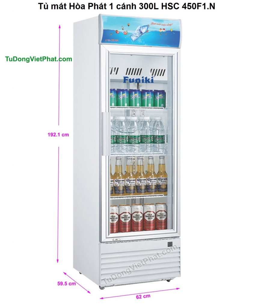Tủ mát Hòa Phát 300L HSC 450F1.N Kích thước tủ mát Hòa Phát 1 cánh 300L HSC 450F1.N