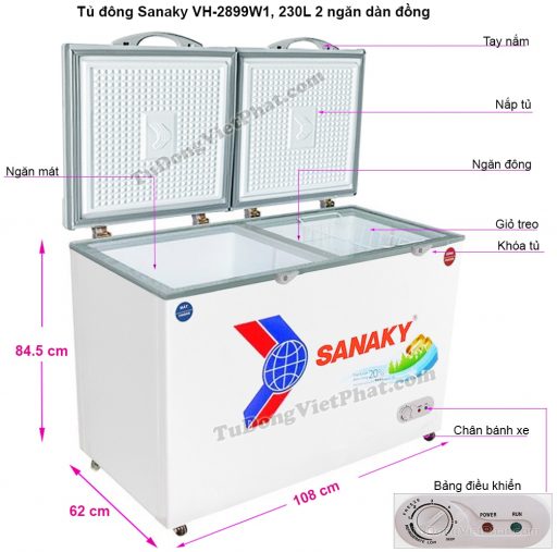 Kích thước tủ đông Sanaky VH-2899W1