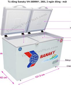 Kích thước tủ đông Sanaky VH-3699W1