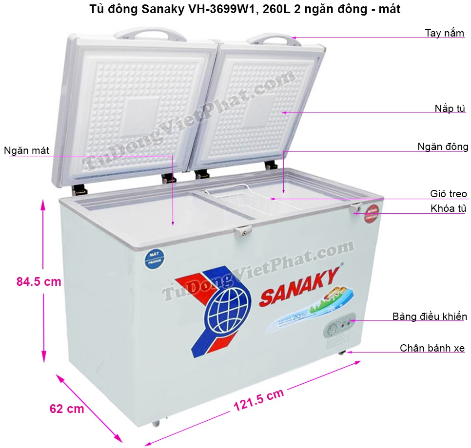 Kích thước tủ đông Sanaky VH-3699W1