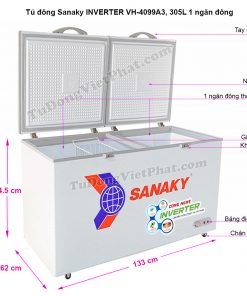 Kích thước tủ đông Sanaky VH-4099A3
