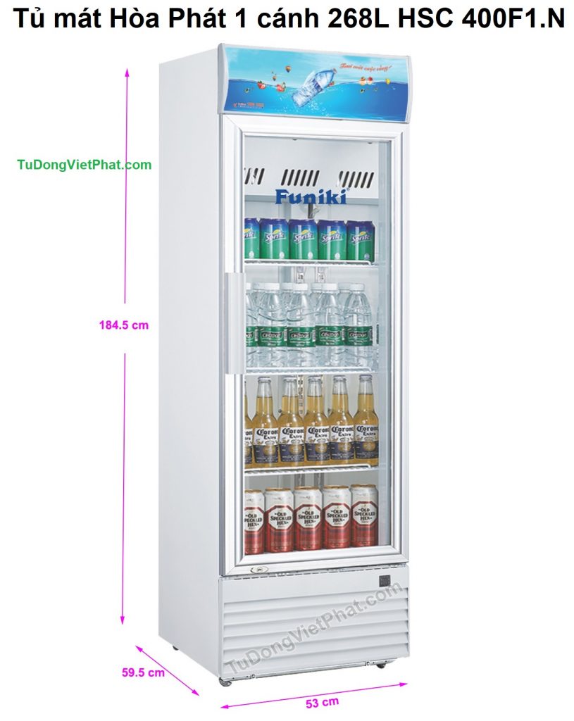 Tủ mát Hòa Phát 268L HSC 400F1.N Kích thước tủ mát Hòa Phát 1 cánh 268L HSC 400F1.N