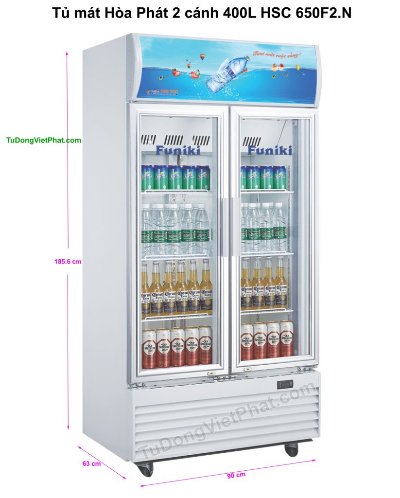 Tủ mát Hòa Phát 400L HSC 650F2.N Kích thước tủ mát Hòa Phát 2 cánh 400L HSC 650F2.N