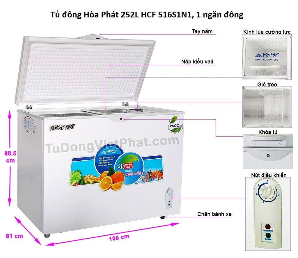 Các bộ phận tủ đông Hòa Phát 252L HCF 516S1N1 Các bộ phận tủ đông Hòa Phát 252L HCF 516S1N1, 1 ngăn đông