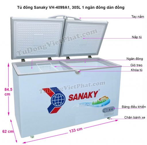 Kích thước tủ đông Sanaky VH-4099A1