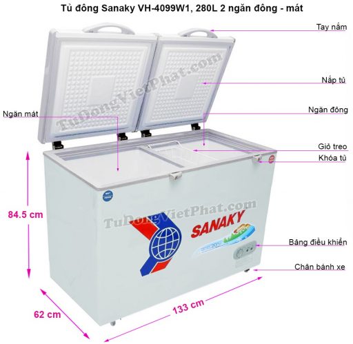 Kích thước tủ đông Sanaky VH-4099W1