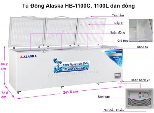 Kích thước tủ đông Alaska HB-1100C