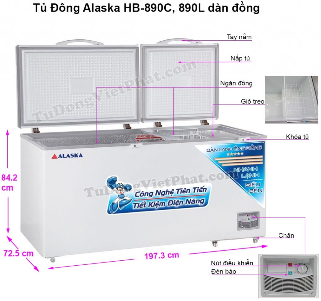 Tủ đông Alaska HB-890C 890L Kích thước tủ đông Alaska HB-890C