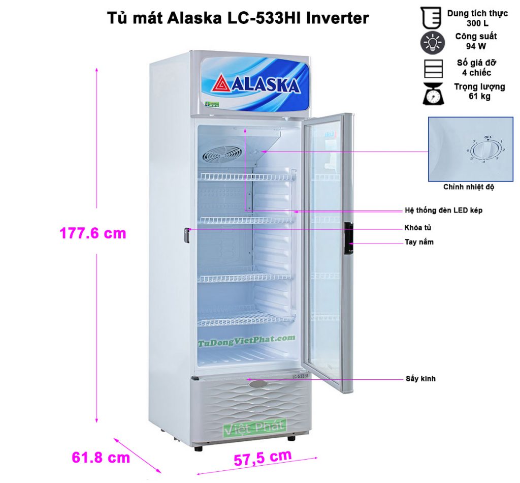 Kích thước tủ mát Alaska Inverter LC-533HI