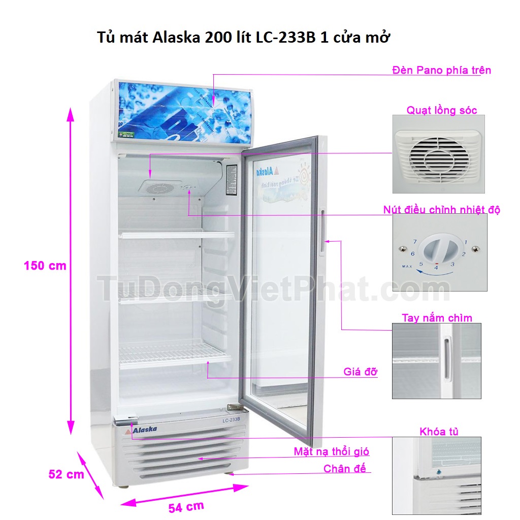 Các bộ phận tủ mát Alaska 200 lít LC-233B 1 cửa mở
