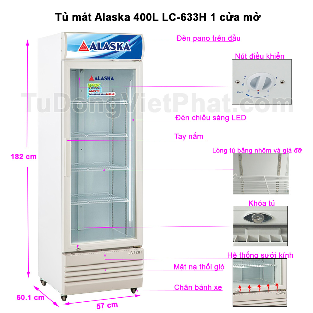 Các bộ phận tủ mát Alaska 400L LC-633H 1 cửa mở