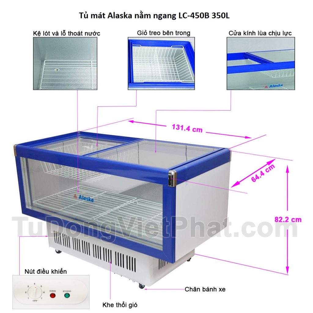 Tủ mát Alaska nằm ngang LC-450B 350L Các bộ phận tủ mát Alaska nằm ngang LC-450B 350L