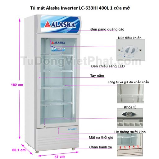 Các bộ phận tủ mát Alaska Inverter LC-633HI 400L 1 cửa mở