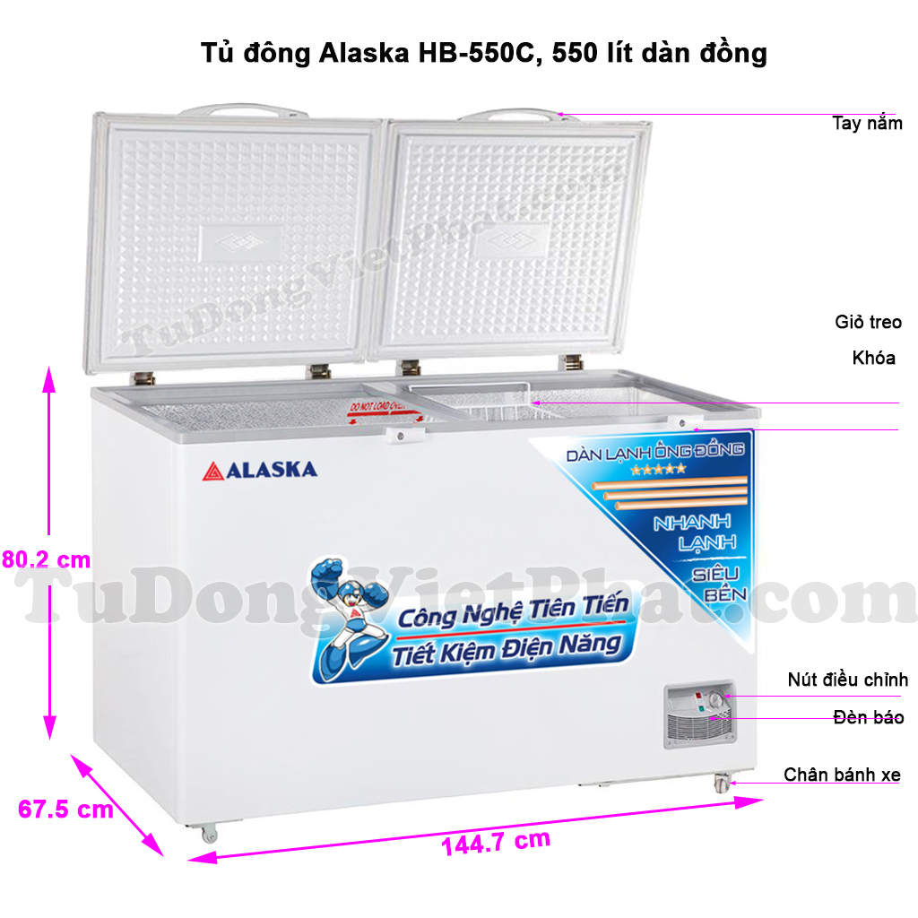 Kích thước tủ đông Alaska HB-550C