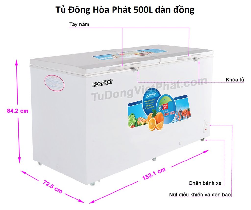 Tủ đông Hòa Phát 500L dàn đồng Tủ đông Hòa Phát 500L dàn đồng