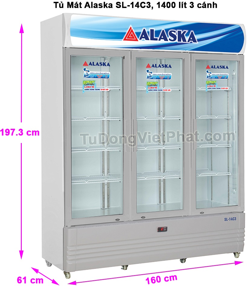 Kích thước tủ mát Alaska SL-14C3 1400 lít