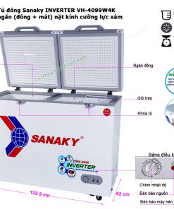 Kích thước tủ đông Sanaky INVERTER VH-4099W4K