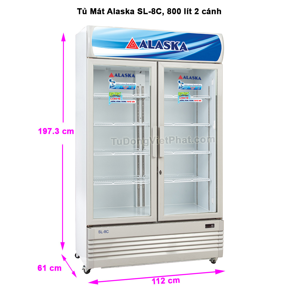 Tủ mát Alaska 550 lít LC-933C 1 cửa mở Kích thước tủ mát Alaska SL-8C 800 lít 2 cánh