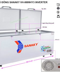 Kích thước tủ đông Sanaky VH-8699HY3 Inverter 761 lít