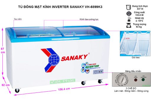 Kích thước tủ đông Sanaky VH-6899K3