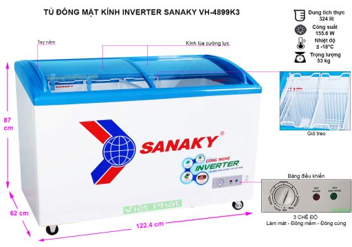 Kích thước tủ đông mặt kính Sanaky VH-4899K3