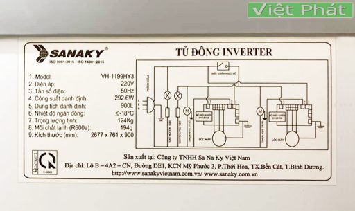Tem kỹ thuật tủ đông Sanaky Inverter 900 lít VH-1199HY3, 3 cánh
