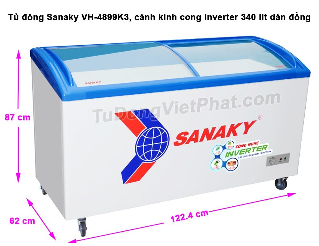 Các bộ phận của tủ đông Sanaky VH-2899A1, 235L 1 ngăn đông dàn đồng Kích thước tủ đông Sanaky VH-4899K3