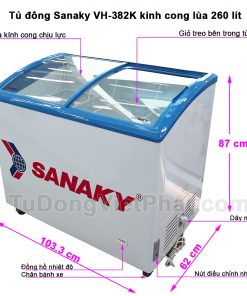 Kích thước tủ đông Sanaky VH-382K,