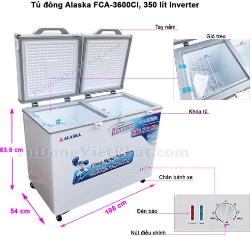 Kích thước tủ đông Alaska FCA-3600CI
