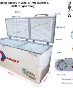 Kích thước tủ đông Sanaky VH-6699HY3 Inverter 530 lít 1 ngăn đông