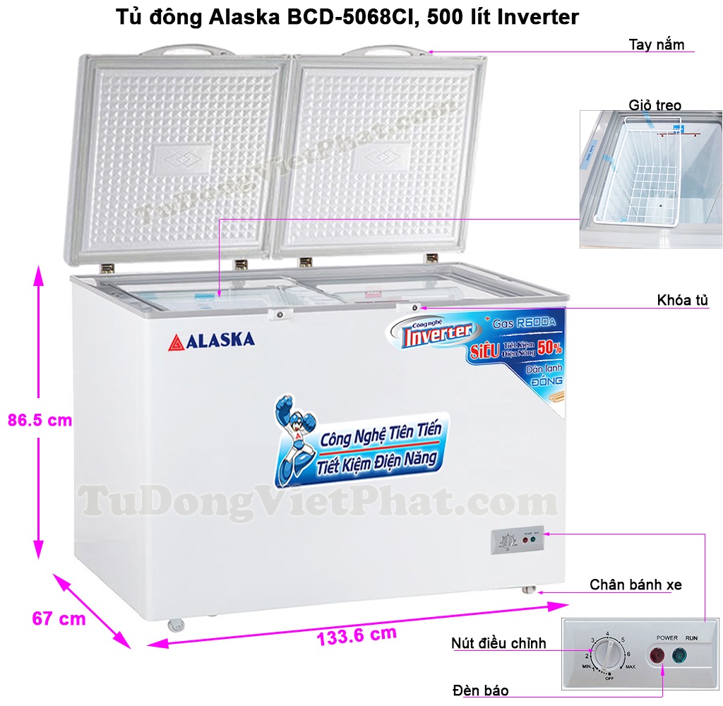 TỦ ĐÔNG ALASKA 2 NGĂN BCD-4568C - Điện Máy Ababa - Bán online điện tử ,  điện lạnh, gia dụng giá tốt nhất