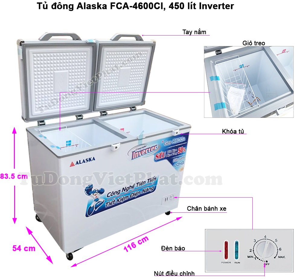 Kích thước tủ đông Alaska FCA-4600CI