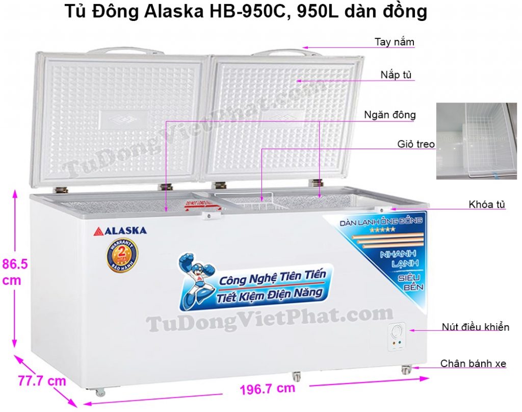 Kích thước tủ đông Alaska HB-950C