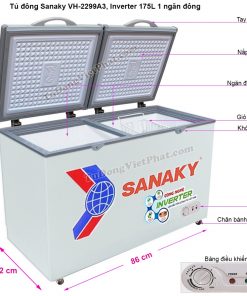 Kích thước tủ đông mini Sanaky VH-2299A3, Inverter