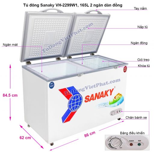 Kích thước tủ đông mini Sanaky VH-2299W1