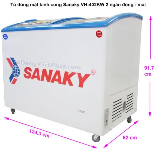 Kích thước tủ đông mặt kính Sanaky VH-402KW