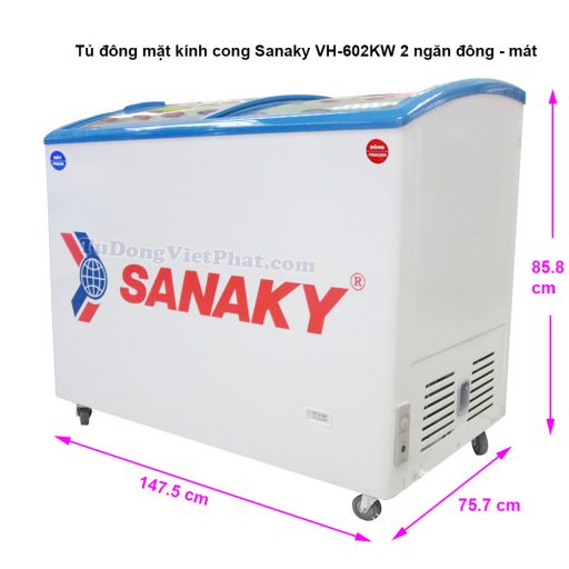 Tủ đông Sanaky VH-602KW, mặt kính 432L 2 ngăn đông mát