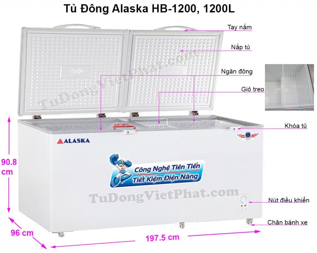Kích thước tủ đông Alaska HB-1200