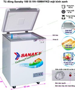 Kích thước tủ đông mini Sanaky 100l VH-1599HYKD