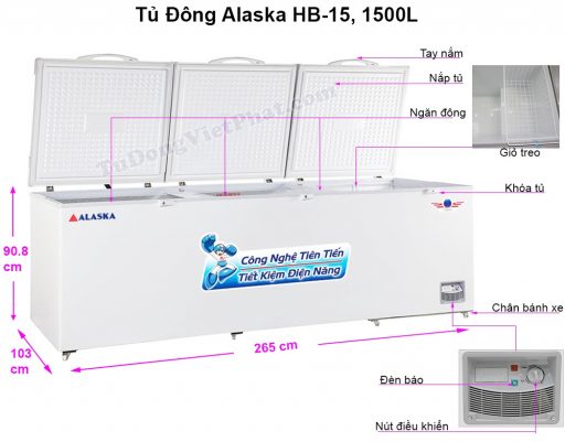 Kích thước tủ đông Alaska HB-15