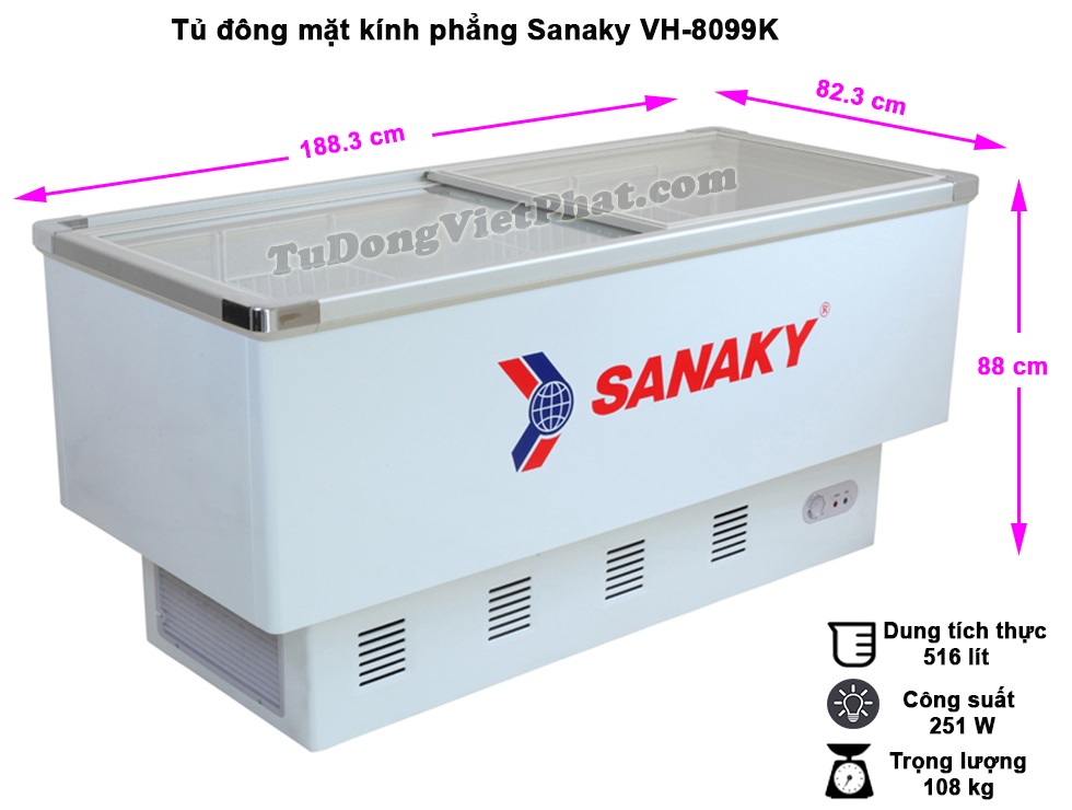 Kích thước tủ đông Sanaky VH-8099K,