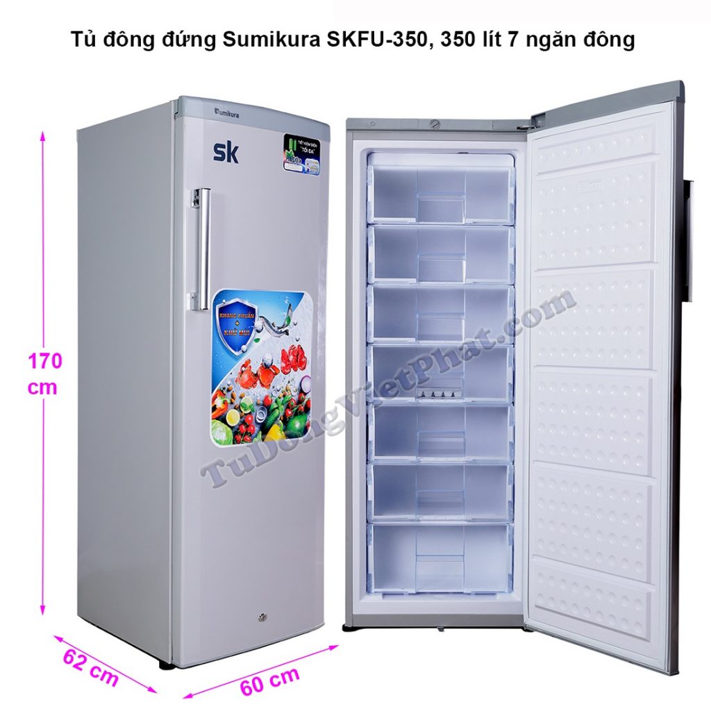 Kích thước tủ đông đứng Sumikura SKFU-350, 350 lít 