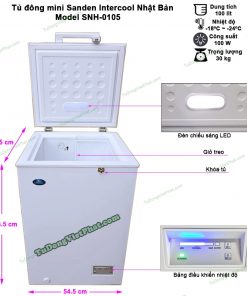 Kích thước tủ đông mini Sanden Intercool SNH-0105 100 lít