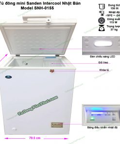 Kích thước tủ đông mini Sanden Intercool SNH-0155 150 lít
