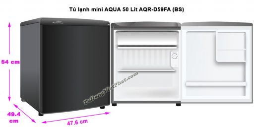 Kích thước tủ lạnh mini AQUA 50 Lít AQR-D59FA (BS)