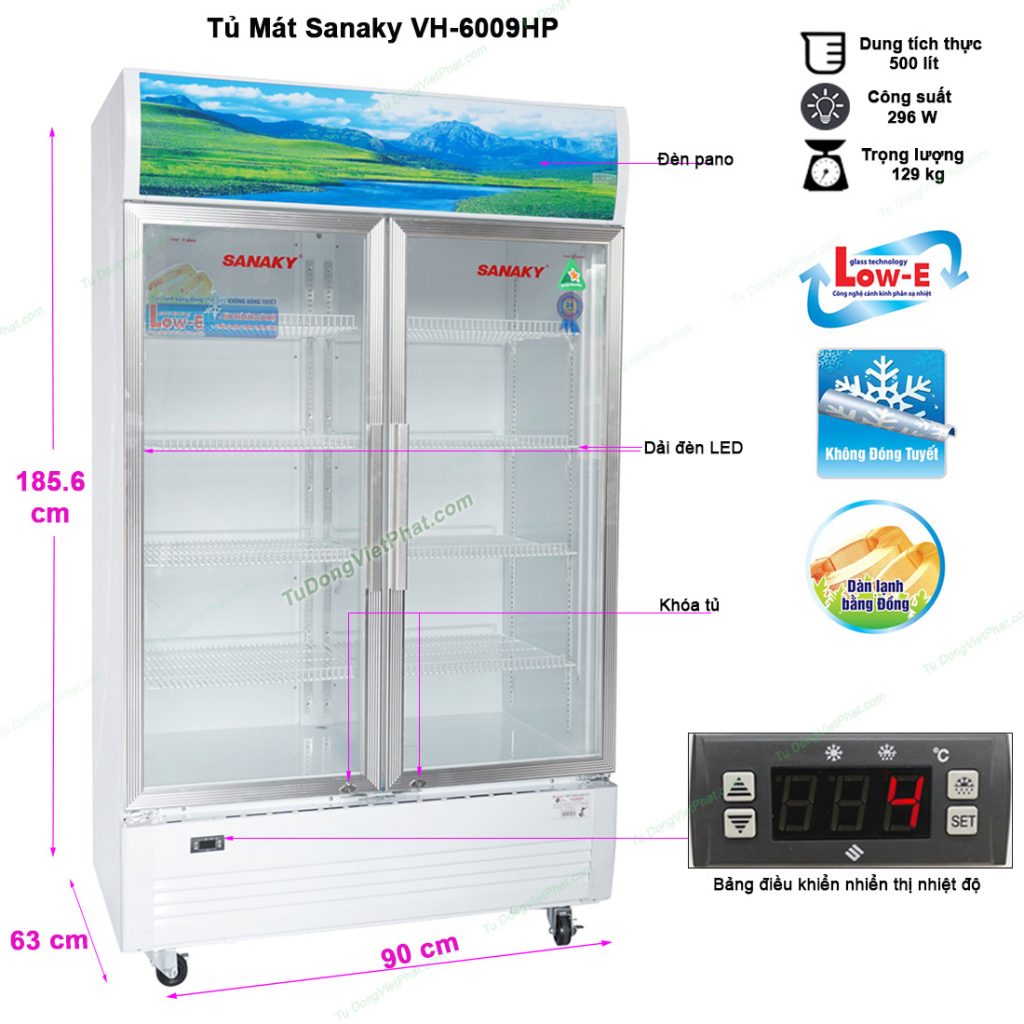 Kích thước tủ mát Sanaky VH-6009HP