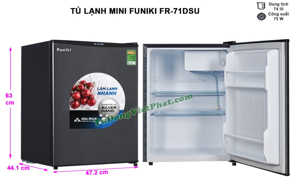 Kich thước tủ lạnh Funiki FR-71DSU tủ mini 74 lít
