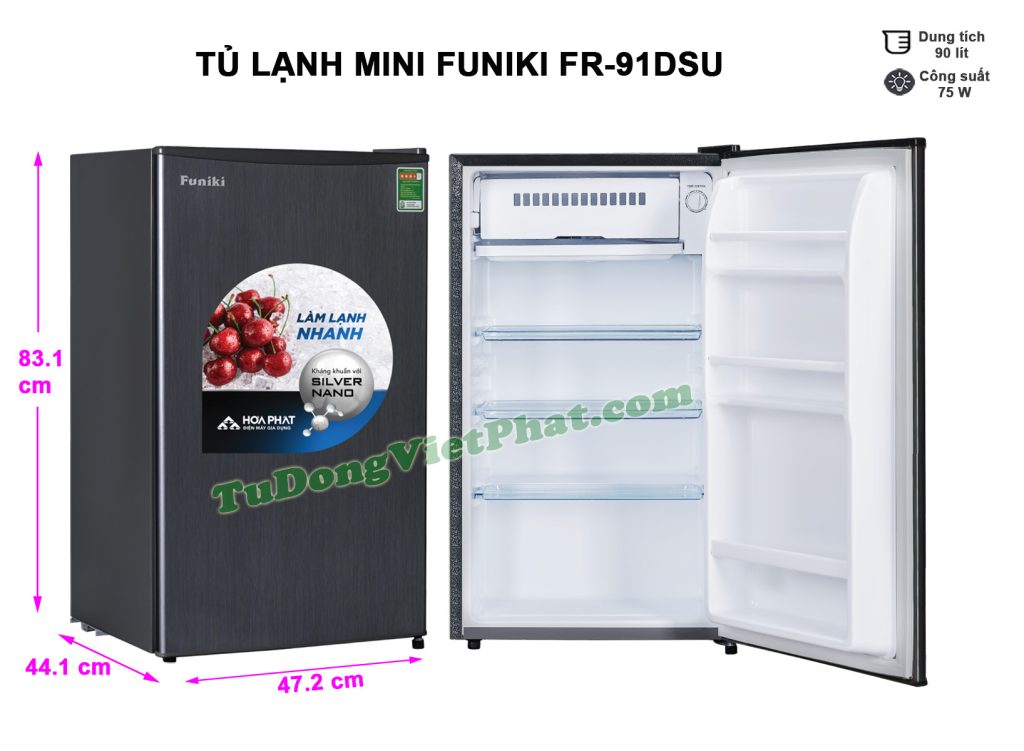Kích thước tủ lạnh Funiki FR-91DSU tủ mini 90 lít
