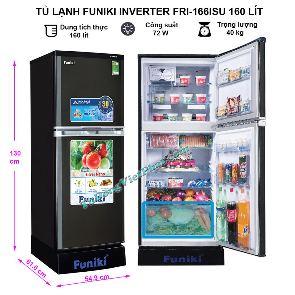 Kích thước tủ lạnh Funiki INVERTER FRI-166ISU 160 lít